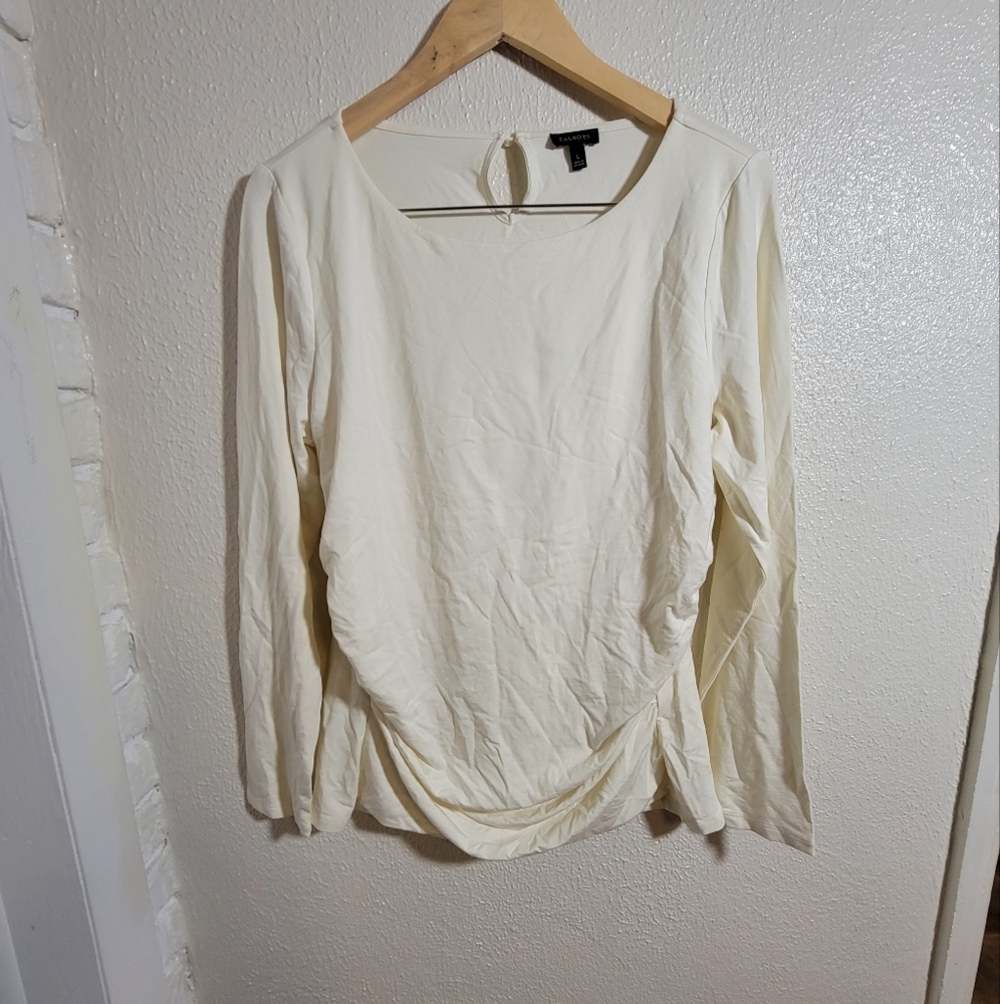 NWOT Talbots Ruched Jersey Knit Double-Layer Long Sleeve sz L Cream